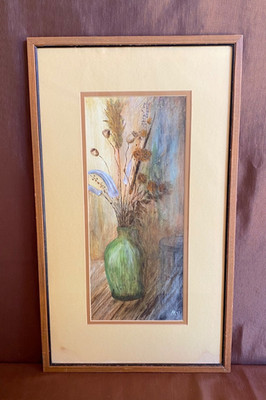 Signed and Framed Still Life Vase with Dried Flowers - Lubos Malina Style