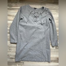 J. Crew Mercantile Grey Long Sleeve Solid Drawstring Neck Dress Size Small Cotto