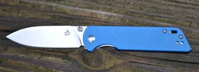 QSP Parrot V2 Fat Blade D2 Steel Blue G-10 Handle Liner-Lock Folding Knife--Good