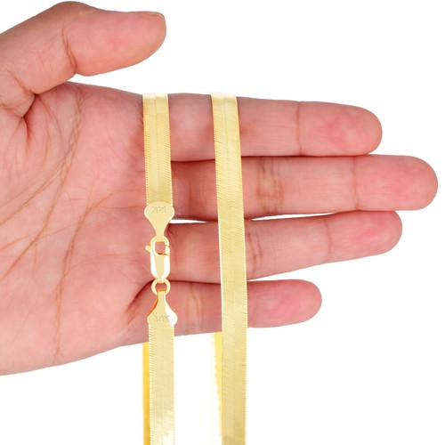 14K Yellow Gold Solid 3mm-7mm Flat Herringbone Chain Necklace Women Men 14"- 24" - Picture 24 of 60