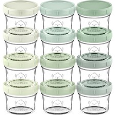 Glass Baby Food Containers 4oz 12-Pack with Lids Leak-Proof Microwave Safe