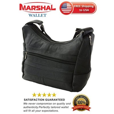 Women's Genuine Leather Purse Mid Size Multiple Pocket Shoulder Bag Handbag New