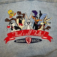 VTG Looney Tunes Denim Jacket Mens XL Blue Trucker Embroidered 90s WB Vintage
