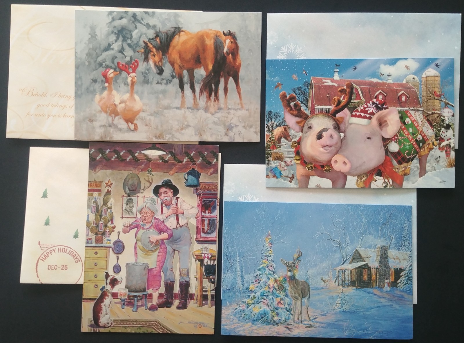 "Kooky Holiday (4) Leanin Tree Christmas, New Year Cards, New With (4) Envelopes