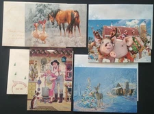 "Kooky Holiday (4) Leanin Tree Christmas, New Year Cards, New With (4) Envelopes