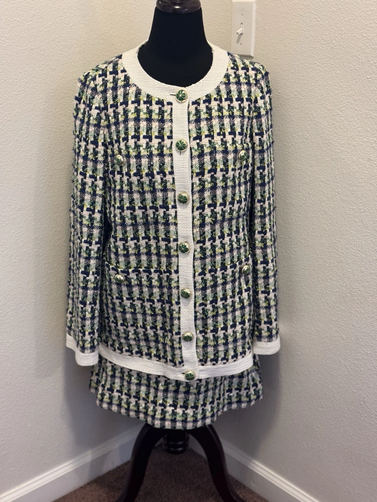 Set completo giacca blazer gonna Kate Spade New York pop tweed topper taglia 8 $682