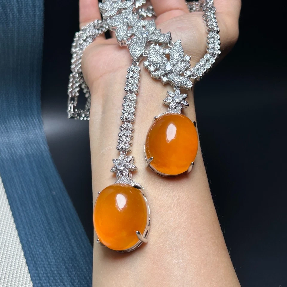 Luxury Icy Yellow Jadeite Necklace • Dual Pigeon Egg Pendant w/ CZ Gift Ready - Image 4 of 4