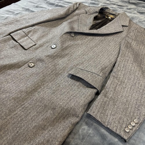 Vintage Hart Schaffner & Marx Men’s Overcoat Size 42 Gray Herringbone Pure Wool - Picture 7 of 23
