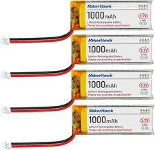 MakerHawk 4 Pack 3.7V 1000mAh LiPo Battery Rechargeable 1S 3C 102050 4 