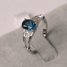 London blue topaz ring 925 sterling silver solitaire engagement ring for women
