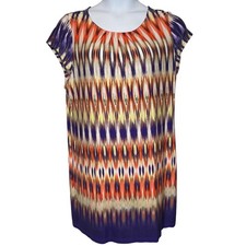 Chicos Womens Ikat Print Knee Length Dress Sz 3 XL Rainbow Art To Wear Boho
