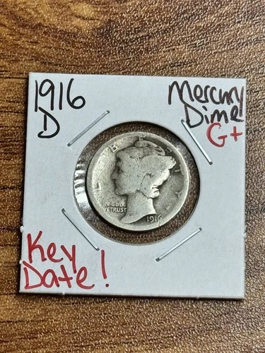 1916 D Mercury Silver Dime Nice Good Condition Key Date 10c Coin (Raw18141)