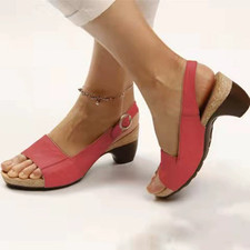 Ladies Plus Size Fish Mouth Sandals Chunky Bl...