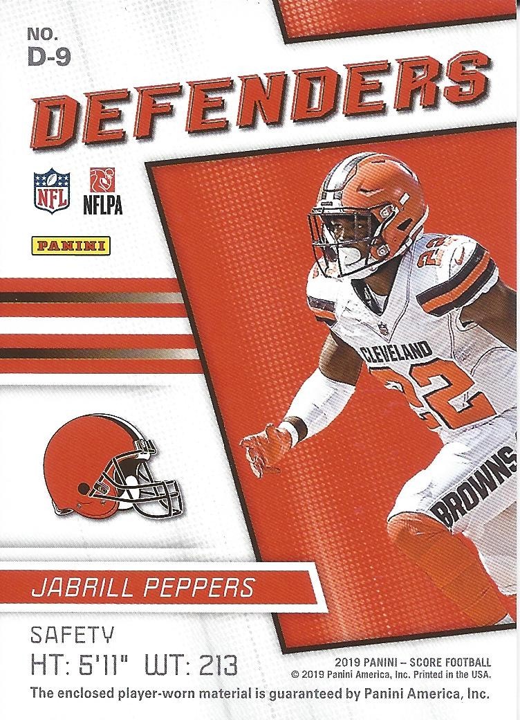 Jabril Peppers 2019 Score Defenders Jerseys Game Used Jersey Insert Card view 2