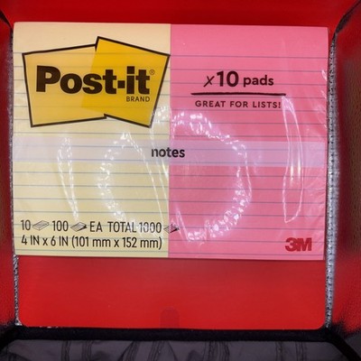 Post-it Note Pads 4X6, 10 Pack, 1000 sheets, Multi-Color NEW SEALED
