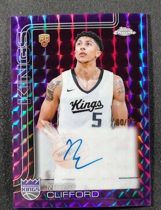 グーフィー鉛筆画レア Nique Clifford 2025-26 Topps Chrome Rookie Auto Purple Geometric