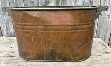 Vintage Copper Boiler Wash Tub Pot w/Wood Handles- Washtub Planter 22.5?x12?x13?