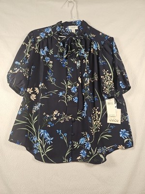Cece Short-sleeved Bow Tie Shirred Top, Women's Size Large