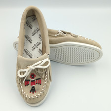 Minnetonka Thunderbird Boat Moccasins Fringe 661 Women's Sz 6 Beige Suede USA