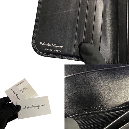 Salvatore Ferragamo Gancini 钱包黑色皮革双折拉链 - 第 2 张/共 10 张
