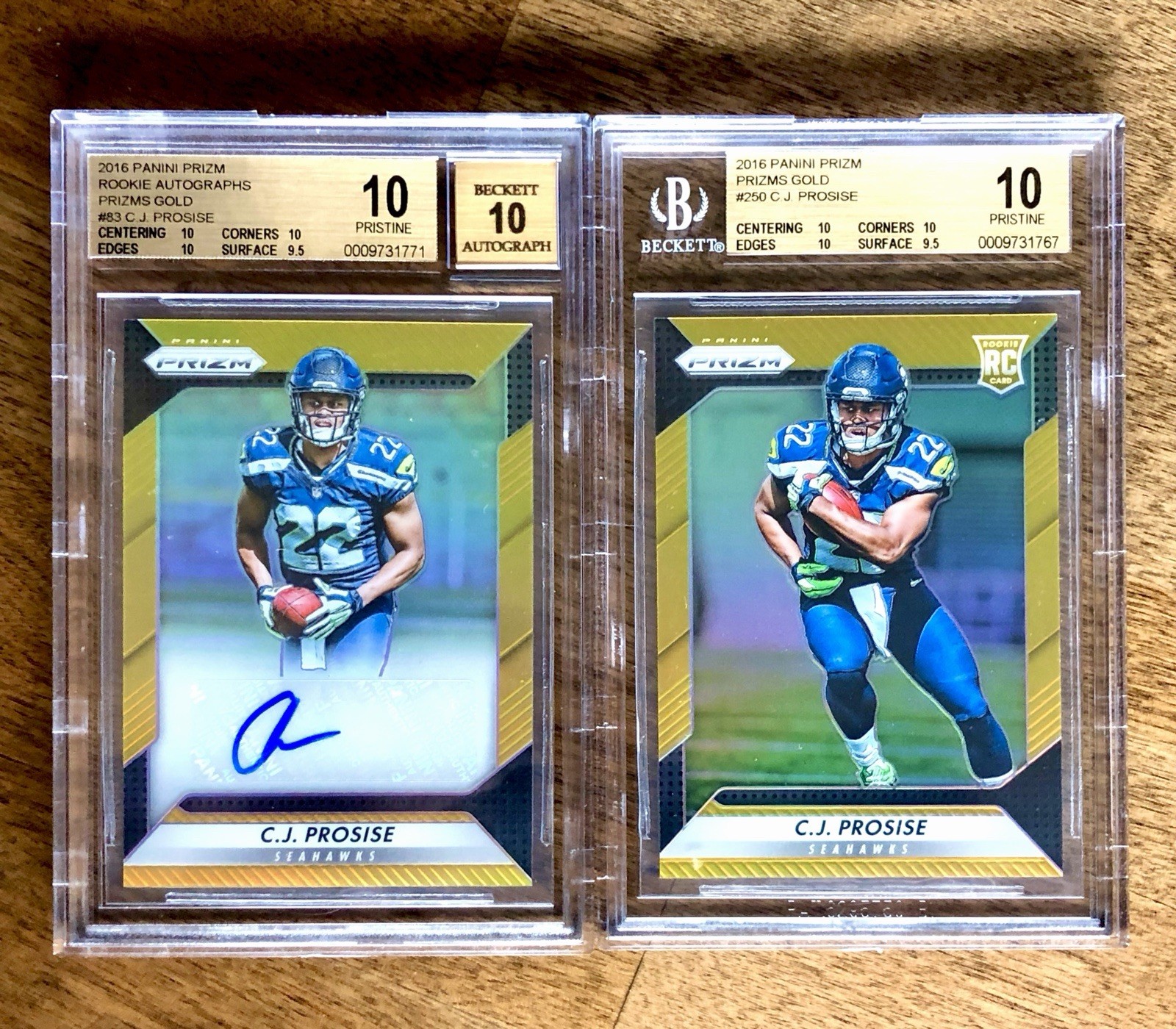 2016 Panini Prizm CJ Prosise True Gold RC Auto /10 Set BGS 10 Pop 1 Seahakws 1/1