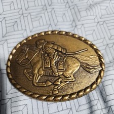 Vintage Pony Express Rider Mervyn's 1981 Commemorative Brass Belt Buckle