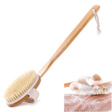 Bath Body Brush Soft Bristles Shower Back Scrubber Anti-slip Long Bamboo Handle