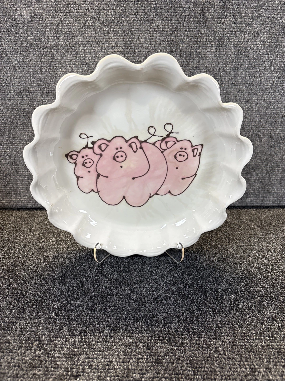 Vtg~Pig Pie Plate~Scalloped Edge~Ardencraft Handmade Kate~10"
