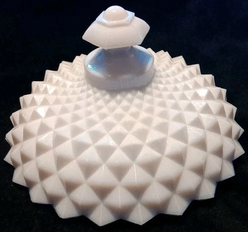 Vintage Westmoreland Milk Glass Diamond Point Candy Dish Lid