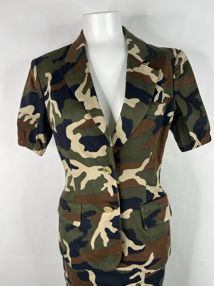 TRAJE FALDA ESTAMPADO CAMUFLAJE VERDE BARATO Y BARATO MOSCHINO DE COLECCIÓN XS Foto 4 de 4