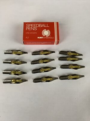 Vintage HUNT SPEEDBALL PENS A-2 Multi-Purpose Calligraphy Pen Ink Nibs Box of 12