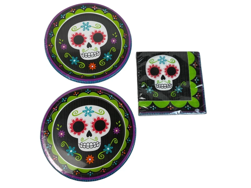 Day of the Dead Disposable Dinner Appetizer Plates Napkins Set 16 Dia De Muertos - Image 2 of 3
