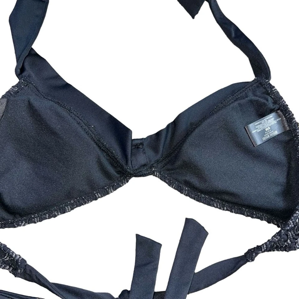 Bisou Bisou 2 Piece Bikini Swimsuit Black Small Top Medium Bottoms Silver READ - Image 4 of 4