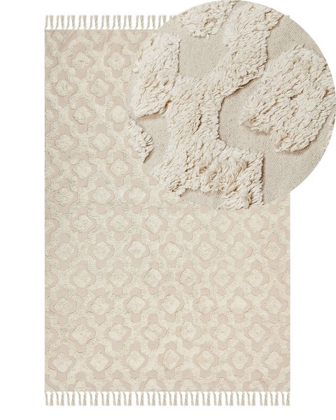 Teppich Baumwolle Beige Mit Geometrischem Muster Rechteckig 140 X 200 Cm Aksaray-image