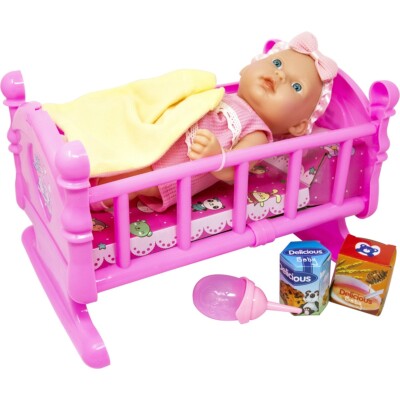 BABYPUPPE MIT BETTDECKE MILCHFLASCHE ZUBEHÖR MÄDCHEN KINDER SPASS SPIELZEUG WEIHNACHTSGESCHENK