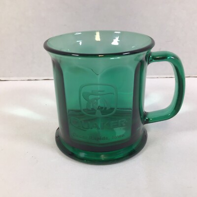 Vintage QUAKER OATS Cedar Rapids Iowa 10oz Mint Green Glass Coffee Mug Rare USA