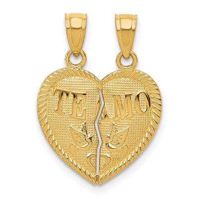14K Yellow Gold Break Apart Shiny-Cut Te Amo Heart Pendant