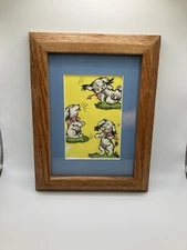 Upcycled VTG Framed Children's Storybook Illustration Happy Wiggly Puppy Dog '45