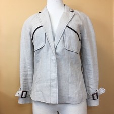 Ann Taylor Loft Tan  Black Trim 100 Linen Blazer Jacket Size 4
