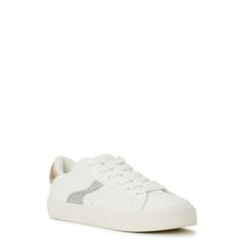 Time and Tru Women's Metallic Fashion Lace Up Casual Sneaker Size 7 Color White