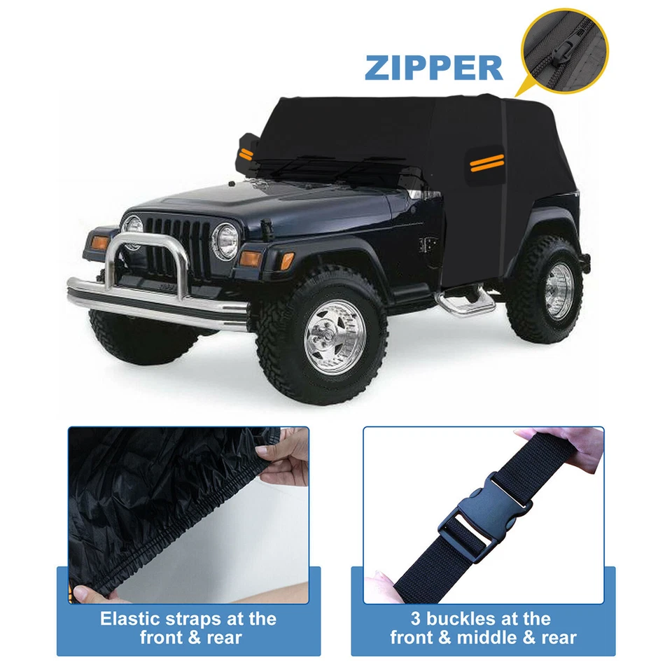 420D 6 Layer Black Car cover Waterproof For Jeep Wrangler CJ YJ TJ JK 2 Door - Image 3 of 4