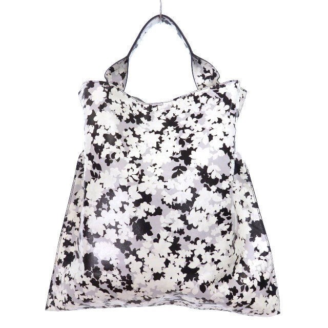 JIL SANDER XIAO Flower Print Leather Tote Bag Gray Made in Italy