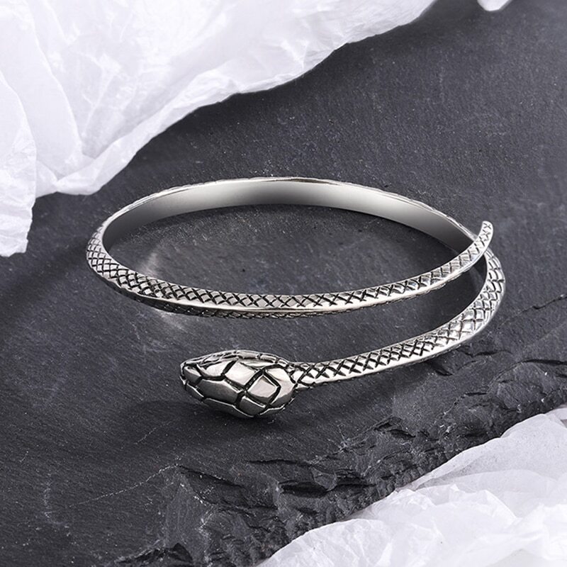 Women Bracelet Retro Snake Punk Elegant 925 Sterling Silver Cuff Vintage Bangle