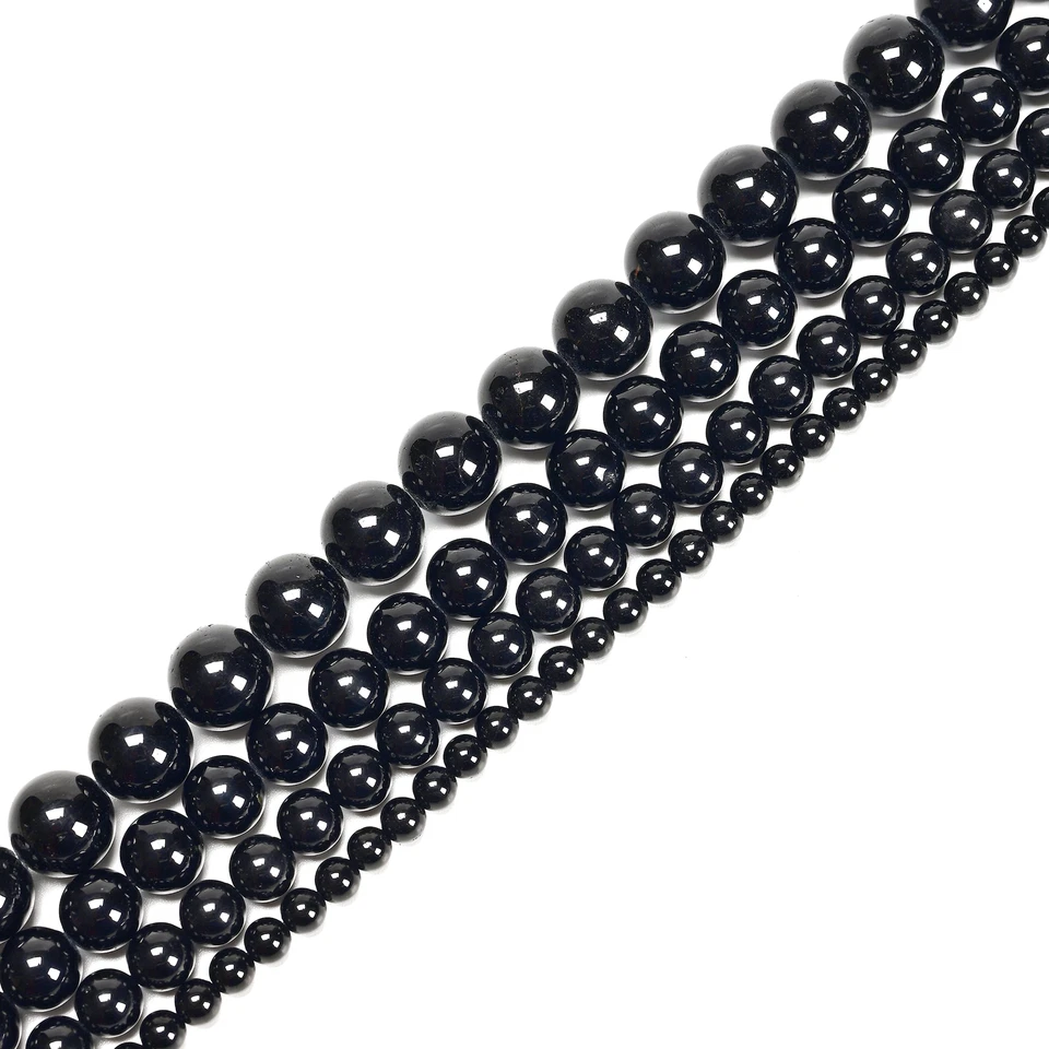 Natural Black Tourmaline Smooth Round Beads 4mm 6mm 8mm 10mm 12mm 14mm 15.5"Strd - Image 3 of 3