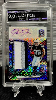 2019 SPECTRA  JOSH JACOBS PURPLE PRIZM RADIANT 3 COLOR-PATCH AUTO /35 RC (HGA 9)
