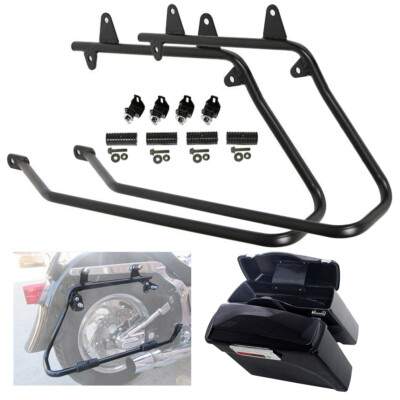 Hard Saddlebags Saddle Bags W/ Black Conversion Brackets Fit For Harley Softail