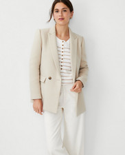 NEW ANN TAYLOR 198 TOASTED OAT TWILL RELAXED LONG DOUBLE BREASTED BLAZER SZ 8