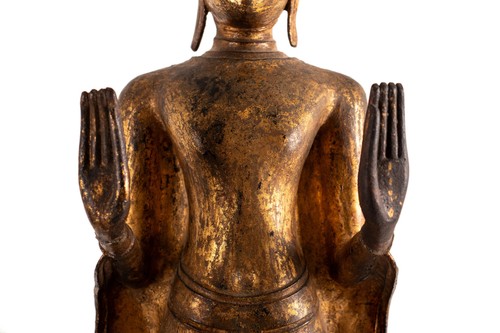 Antiker, stehender Buddha, vergoldete Bronze, Thailand, Ayutthaya -Per., 17. Jh. - Bild 4 von 13