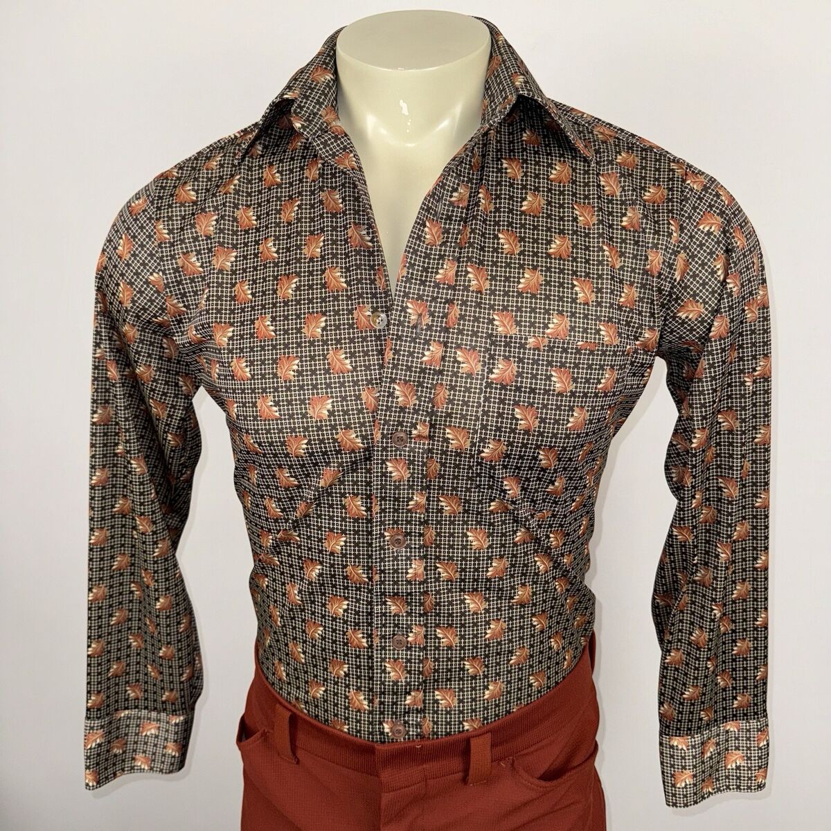 Vtg 60s 70s Kingsport Shirt Leaf Print Ugly Nik Mod Vtg 60s 70s Kingsport Shirt Leaf Print Ugly Nik Mod