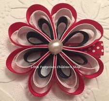 Red White Navy Patriotic Polka Dot Flower Hair Clip